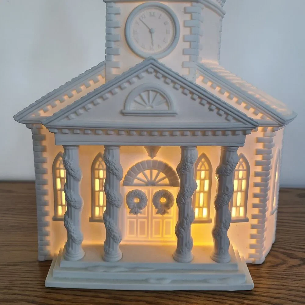 Department 56 Winter Silhouette White Porcelain Lighted Cathedral Facade Church